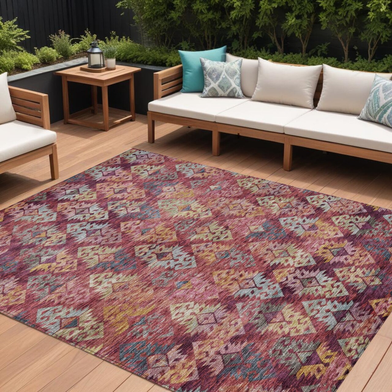 Edge Collections - 8' x 10' - Multicolor - Washable Aztec Indoor Outdoor Area Rug - 1 Piece